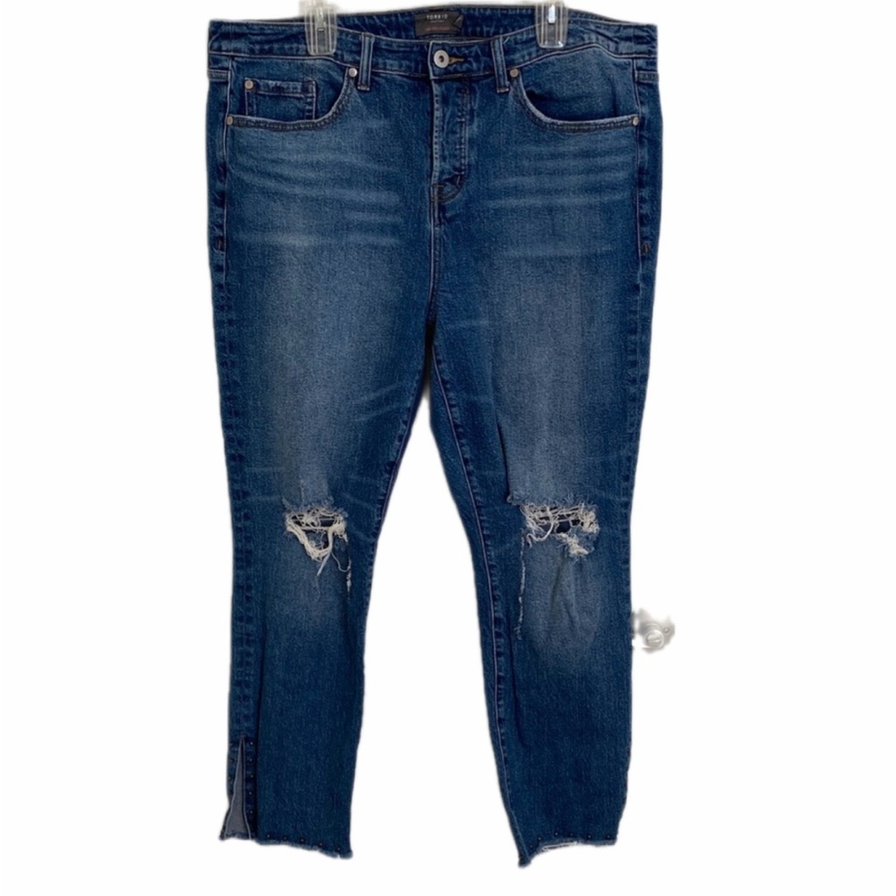 Torrid High-Rise Straight Distressed Stud Ankle Jeans Size 16T